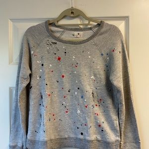 Paint splattered grey distressed sweatshirt